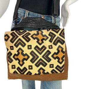 Daniella Lehavi Heidi Messenger Bag Tribal Pattern Pony Hair & Tan Leather
